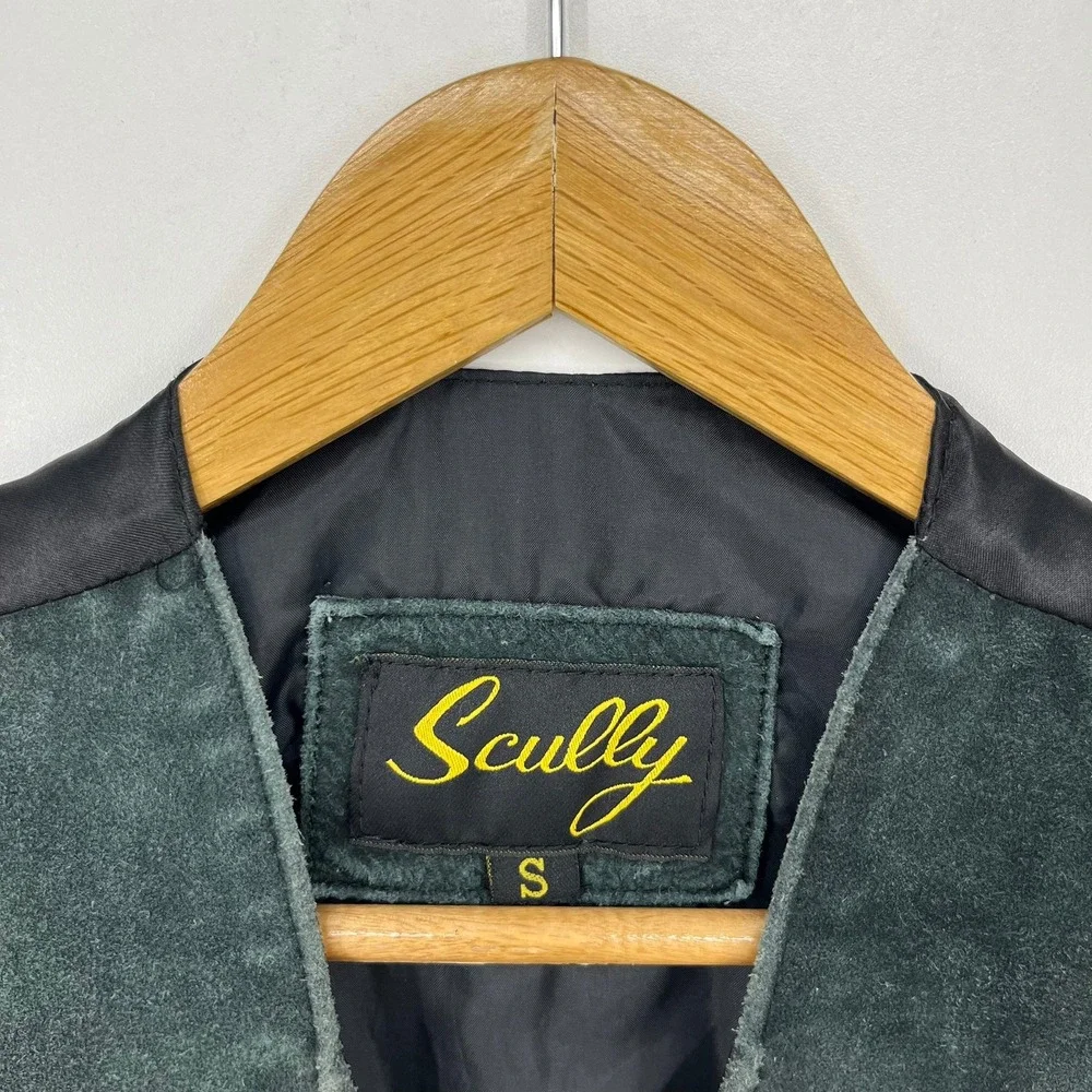 Scully Kids Green Suede Leather Western Vest Silver Tone Button Snap Size S
